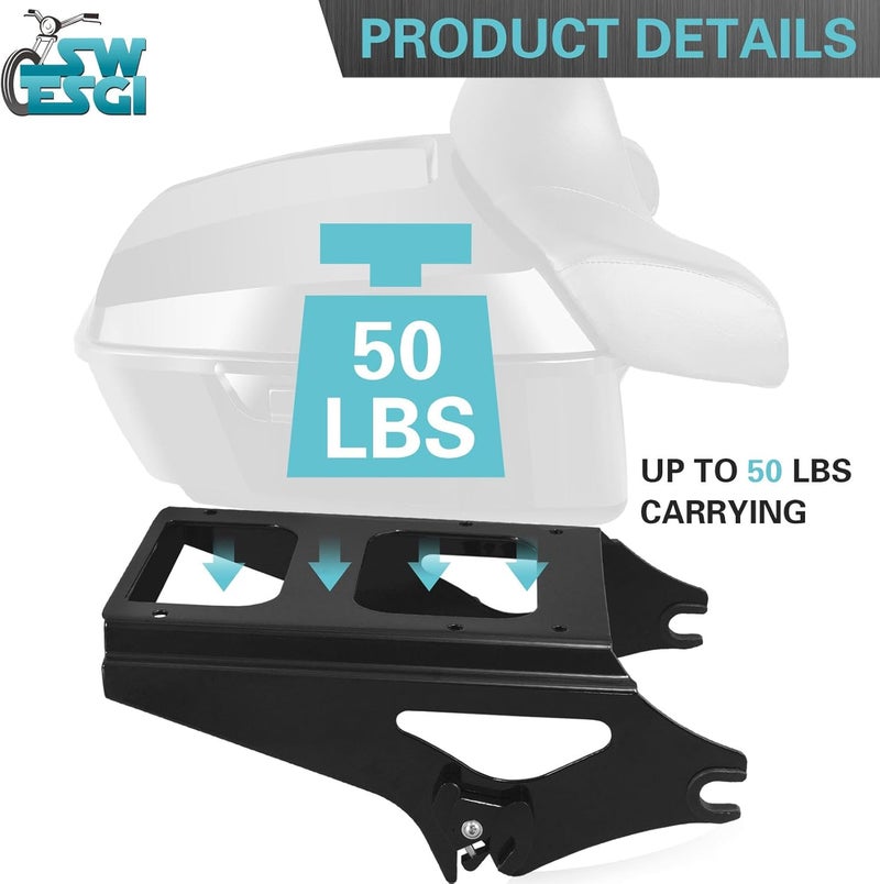 SWESGI Detachable Two Up Tour Trunk Mounting 09-13 2-Up Tour Trunk Mounting Rack Compatible Harley Davidson Touring Street Glide Road King Road Glide Electra Glide (2009-2013 Rack Black) - Image 3